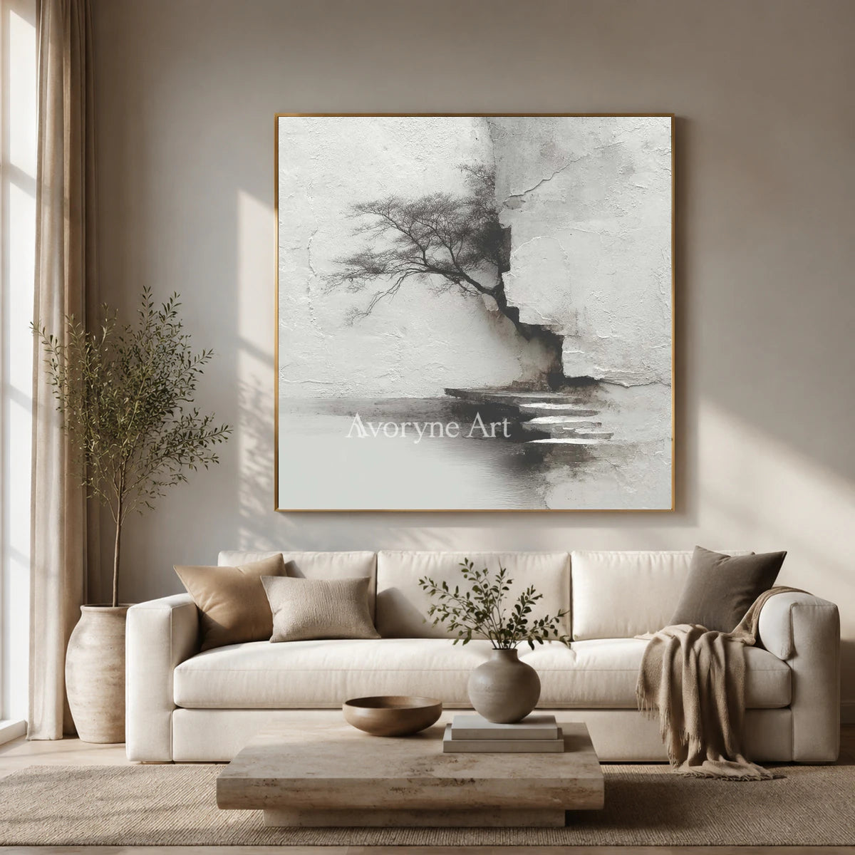 Stillwater Steps: White Textured Landscape Wall Art — living gold