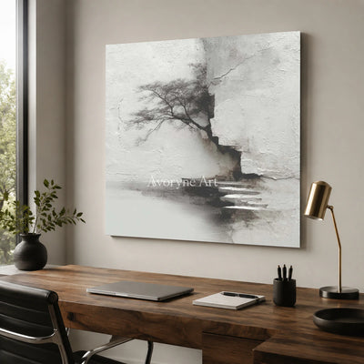 Stillwater Steps: White Textured Landscape Wall Art — office frameless