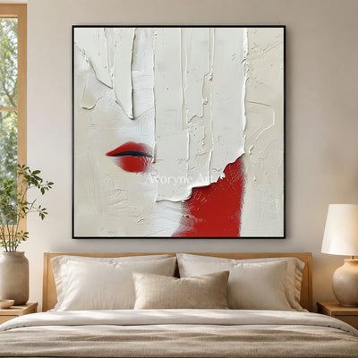 Vermilion Whisper: White Textured Portrait Wall Art — bedroom black
