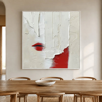 Vermilion Whisper: White Textured Portrait Wall Art — dining white