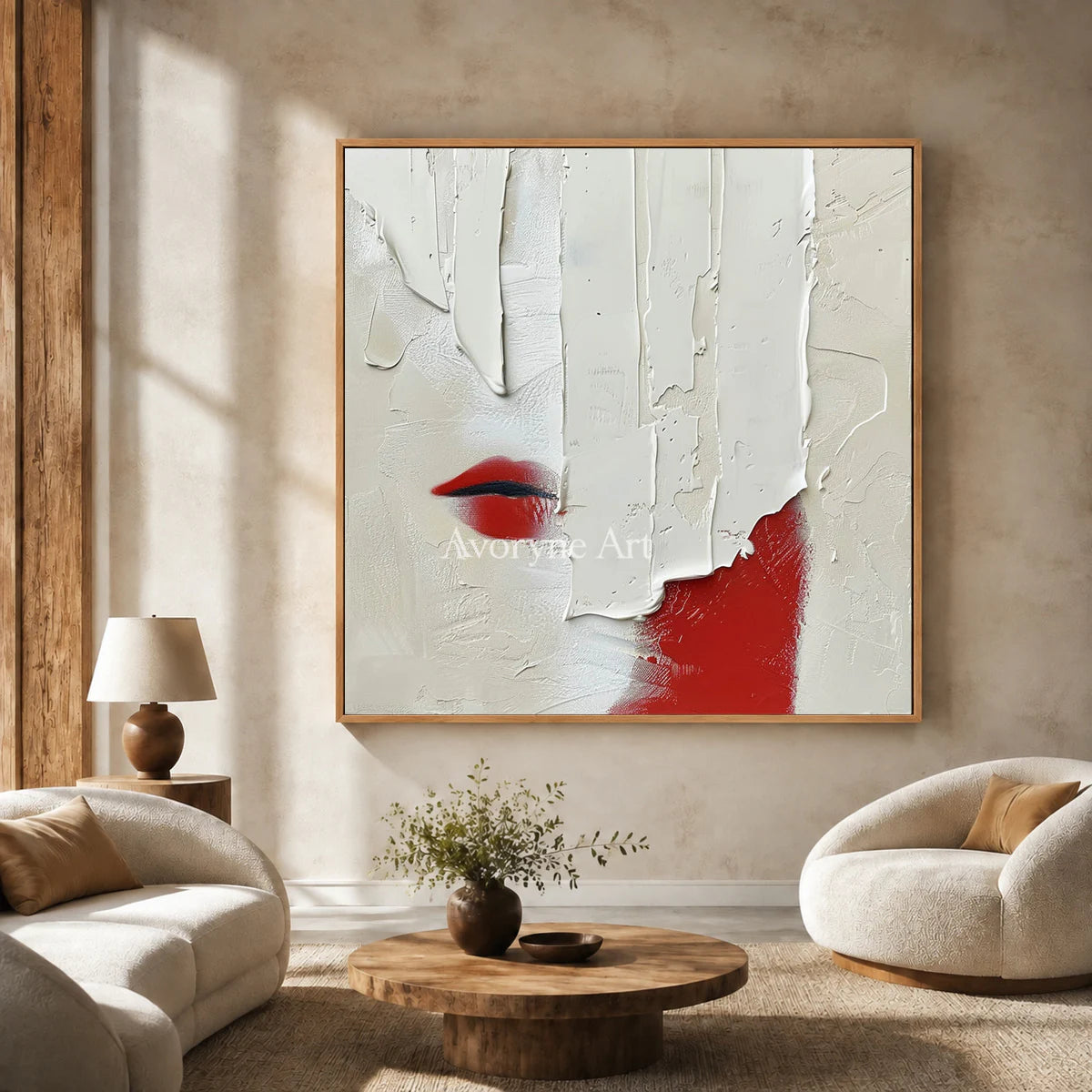 Vermilion Whisper: White Textured Portrait Wall Art — hotel wood
