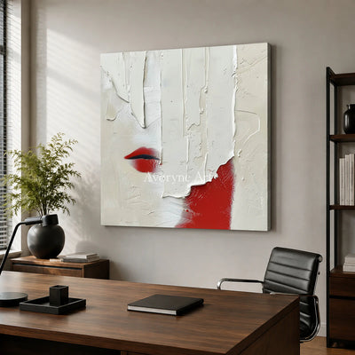 Vermilion Whisper: White Textured Portrait Wall Art — office frameless