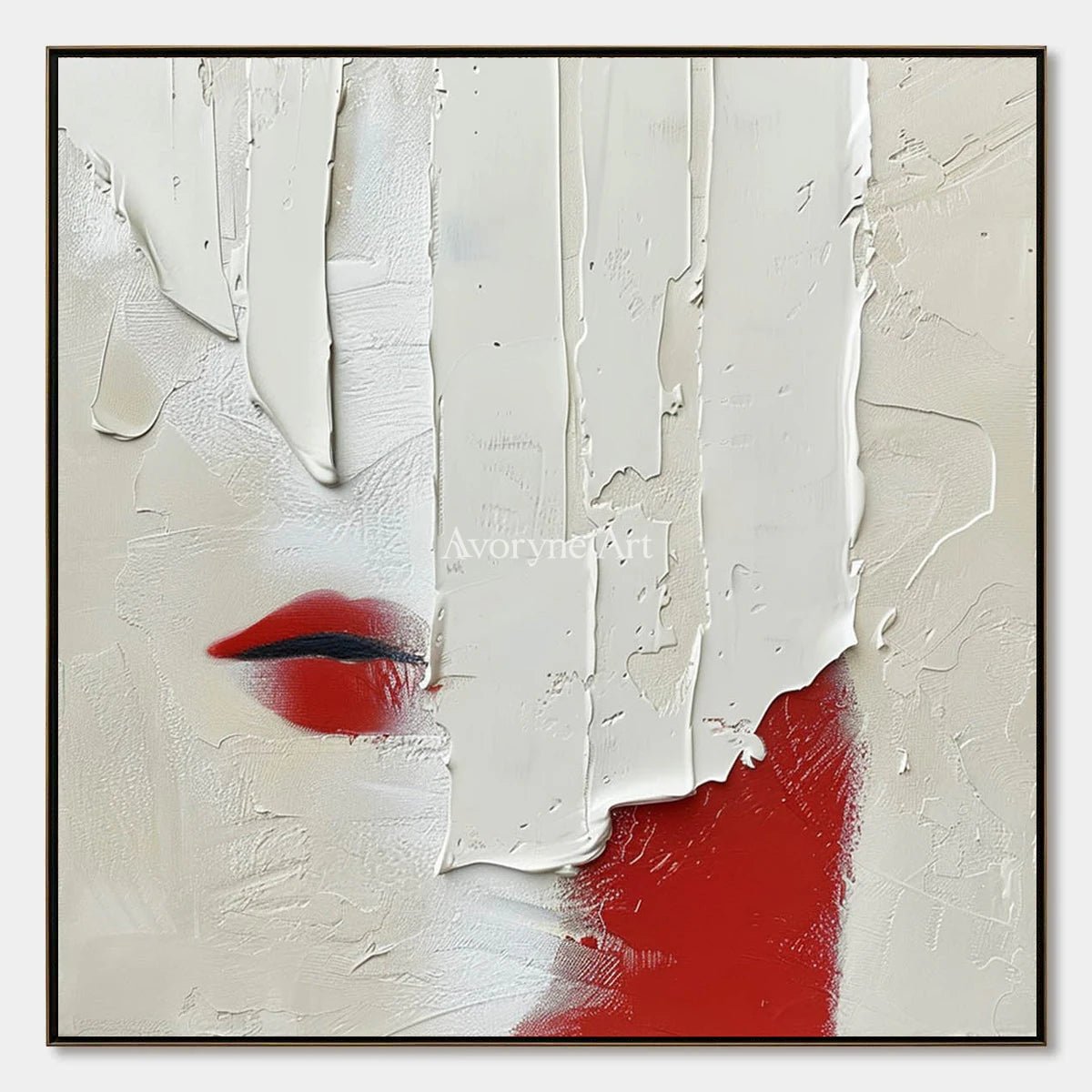 Vermilion Whisper: White Textured Portrait Wall Art — primary