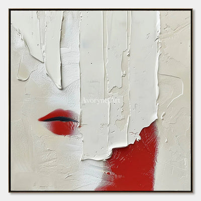 Vermilion Whisper: White Textured Portrait Wall Art — primary