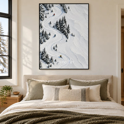 Snowbound Turns: White Winter Landscape Wall Art — bedroom black