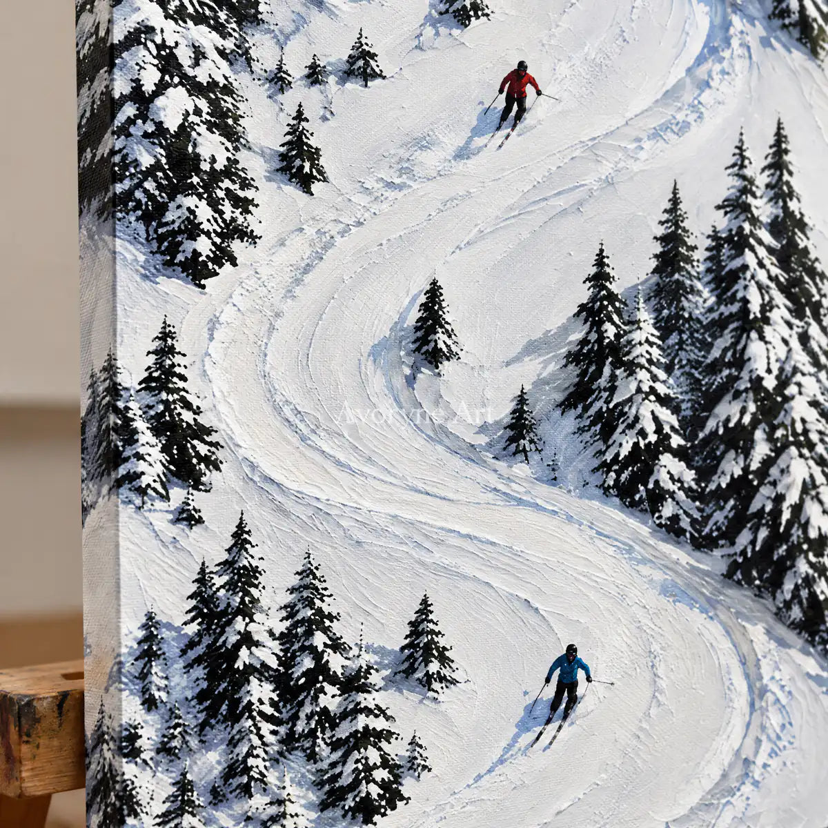 Snowbound Turns: White Winter Landscape Wall Art — detail easel