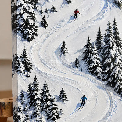 Snowbound Turns: White Winter Landscape Wall Art — detail easel