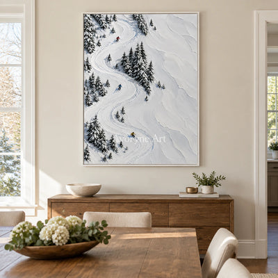Snowbound Turns: White Winter Landscape Wall Art — dining white