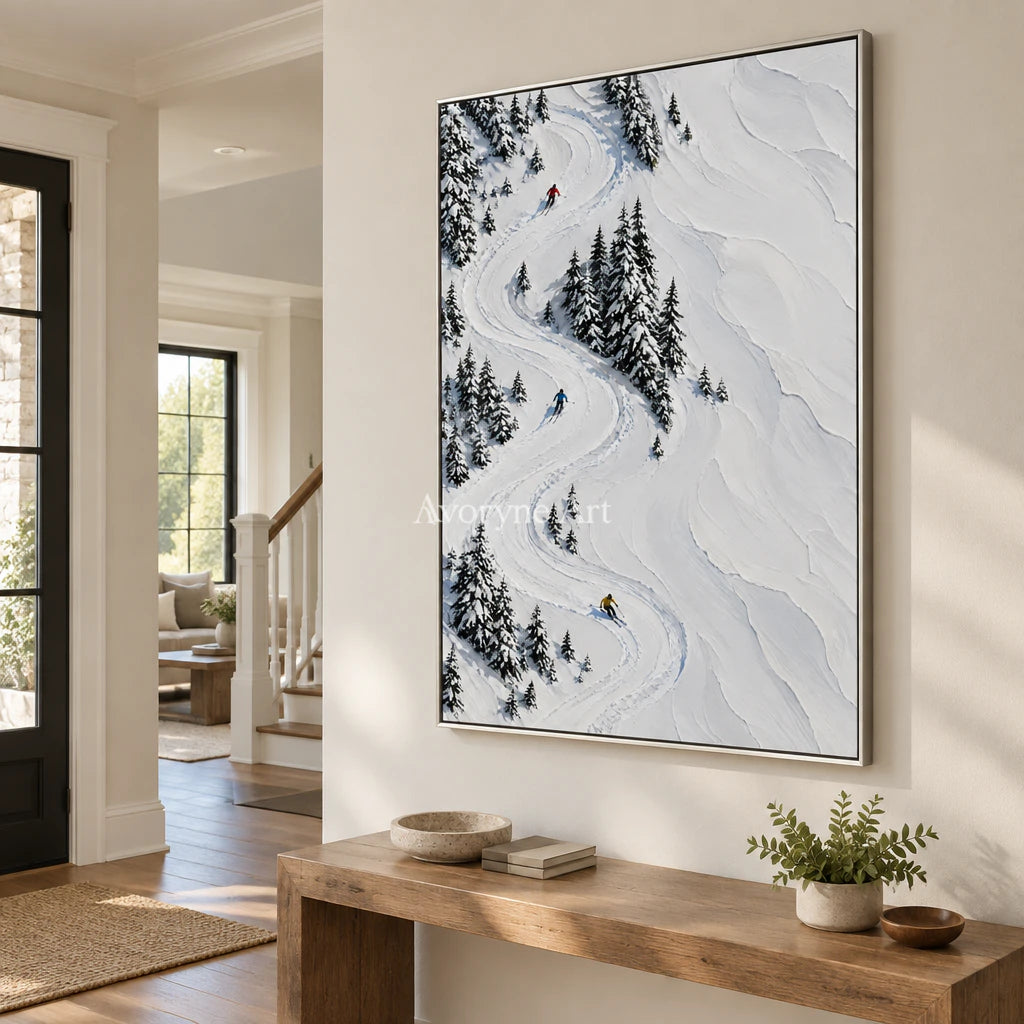 Snowbound Turns: White Winter Landscape Wall Art — entry silver