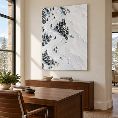 Snowbound Turns: White Winter Landscape Wall Art — office frameless