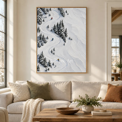Snowbound Turns: White Winter Landscape Wall Art — villa wood