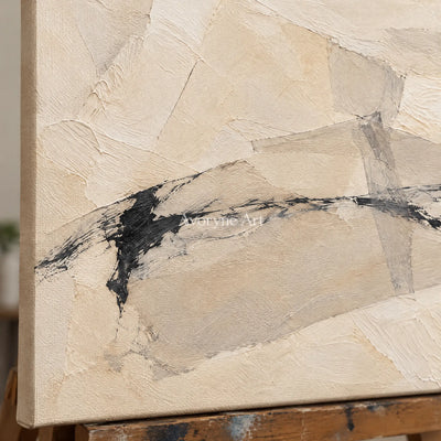 Pale Traverse: Wide Neutral Abstract Wall Art — detail easel