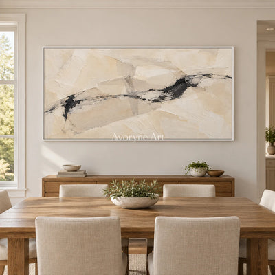 Pale Traverse: Wide Neutral Abstract Wall Art — dining white