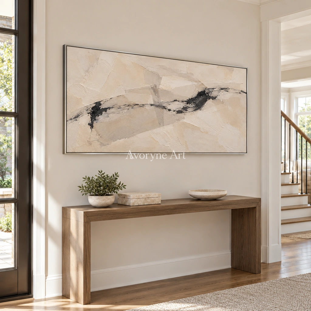 Pale Traverse: Wide Neutral Abstract Wall Art — entry silver