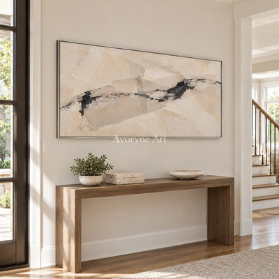 Pale Traverse: Wide Neutral Abstract Wall Art — entry silver