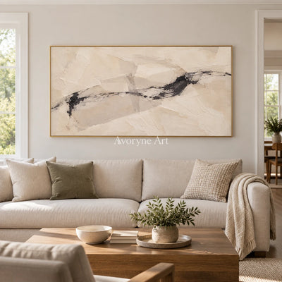 Pale Traverse: Wide Neutral Abstract Wall Art — living gold