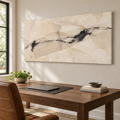 Pale Traverse: Wide Neutral Abstract Wall Art — office frameless