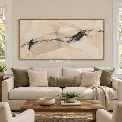 Pale Traverse: Wide Neutral Abstract Wall Art — villa wood