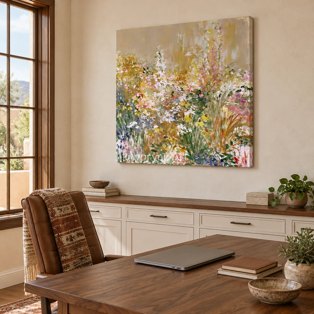 Ivory Quiet Drift: Wildflower Garden Art — office frameless