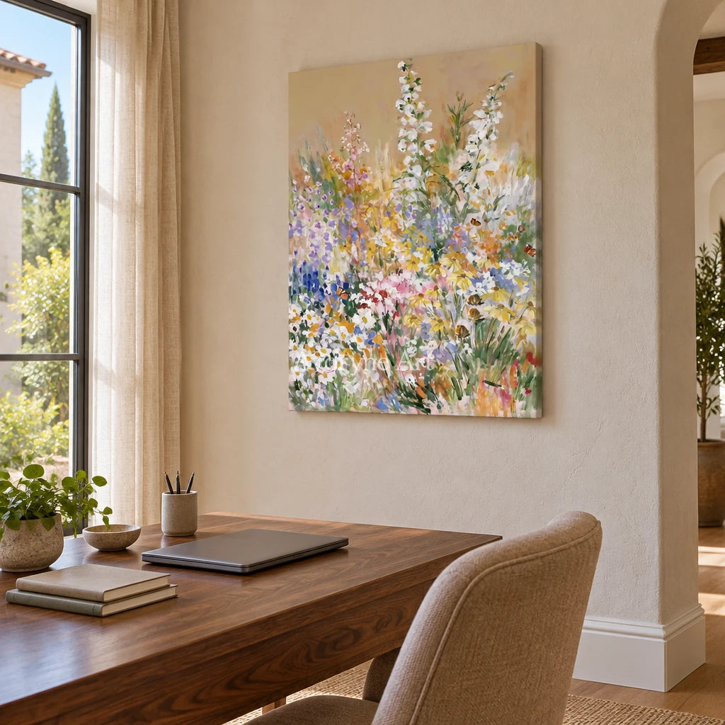 Ivory Quiet Interval: Wildflower Garden Art — office frameless
