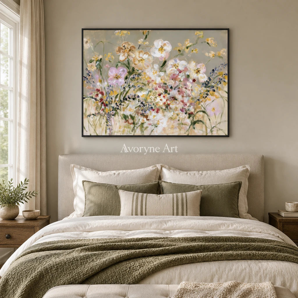 Ivory Quiet Reverie: Wildflower Garden Art — bedroom black