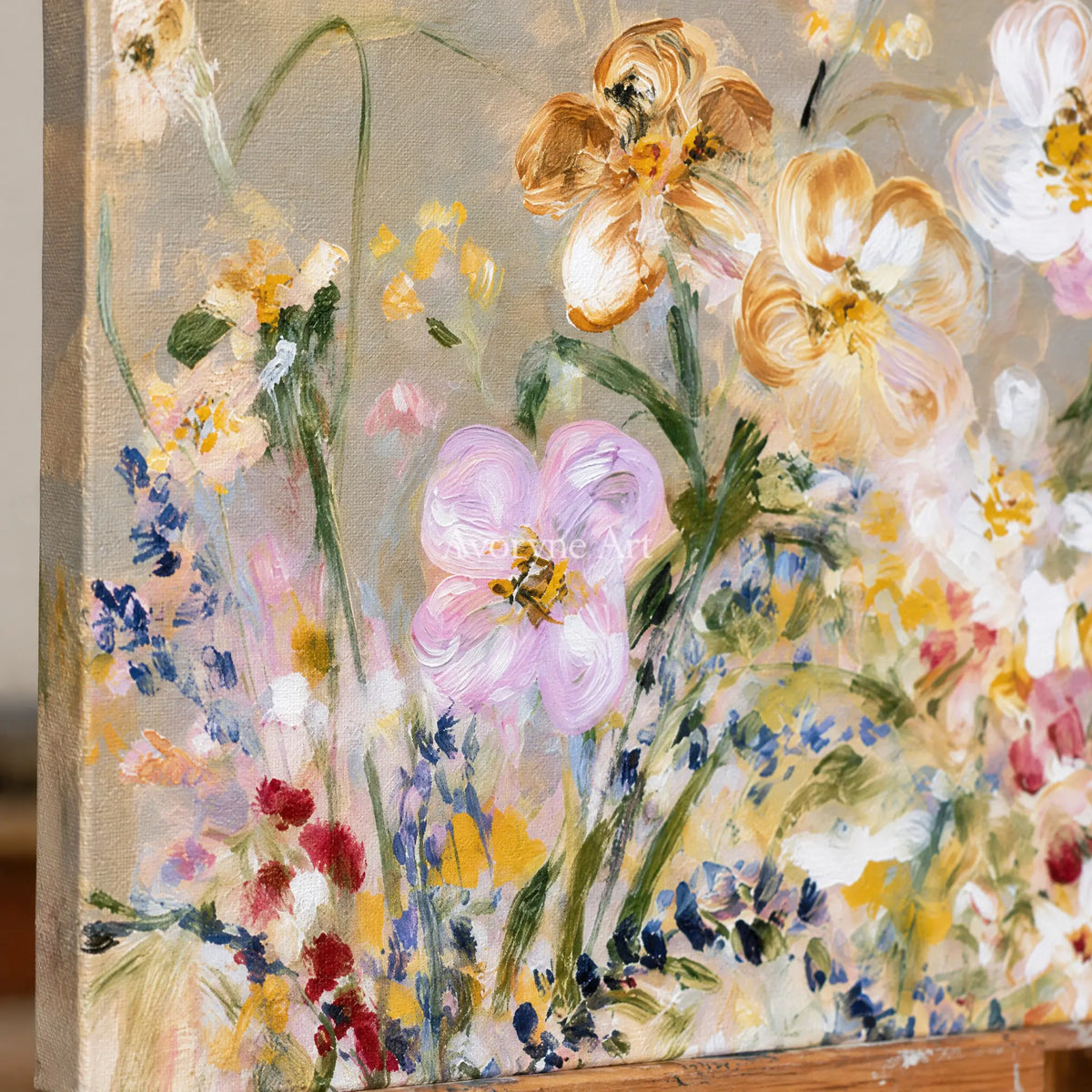 Ivory Quiet Reverie: Wildflower Garden Art — detail easel