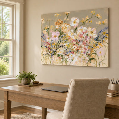 Ivory Quiet Reverie: Wildflower Garden Art — office frameless