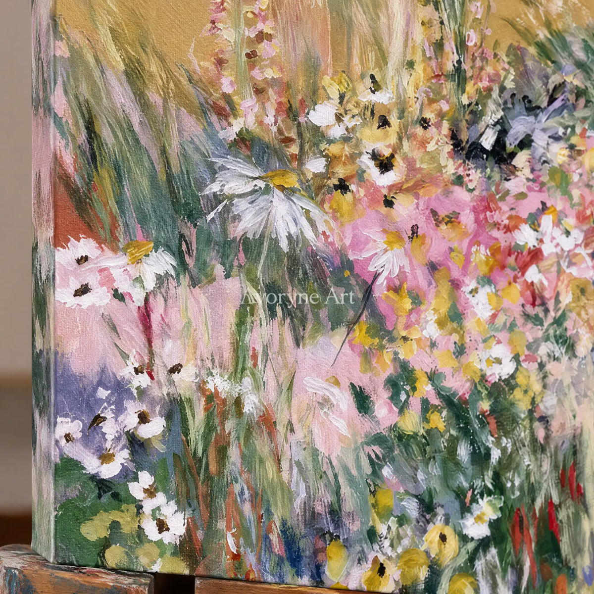 Ivory Quiet Cadence: Wildflower Garden Art — detail easel
