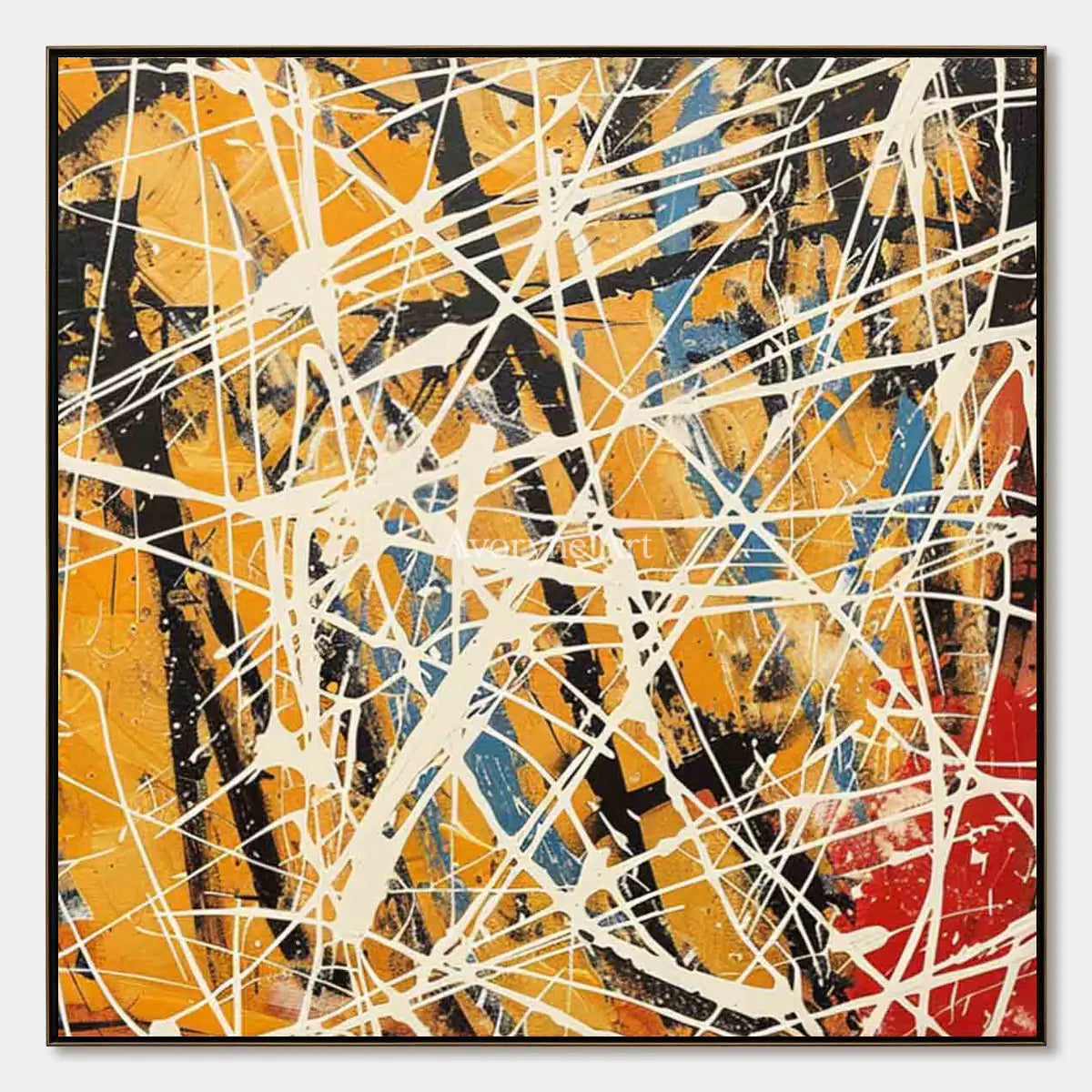 Saffron Velocity: Yellow and White Drip Abstract Wall Art — primary