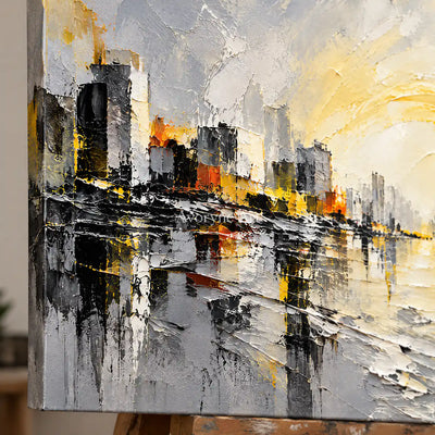 Luminous District: Yellow City Abstract Wall Art — detail easel
