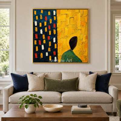 Golden Passage: Yellow Figure Abstract Wall Art — living gold