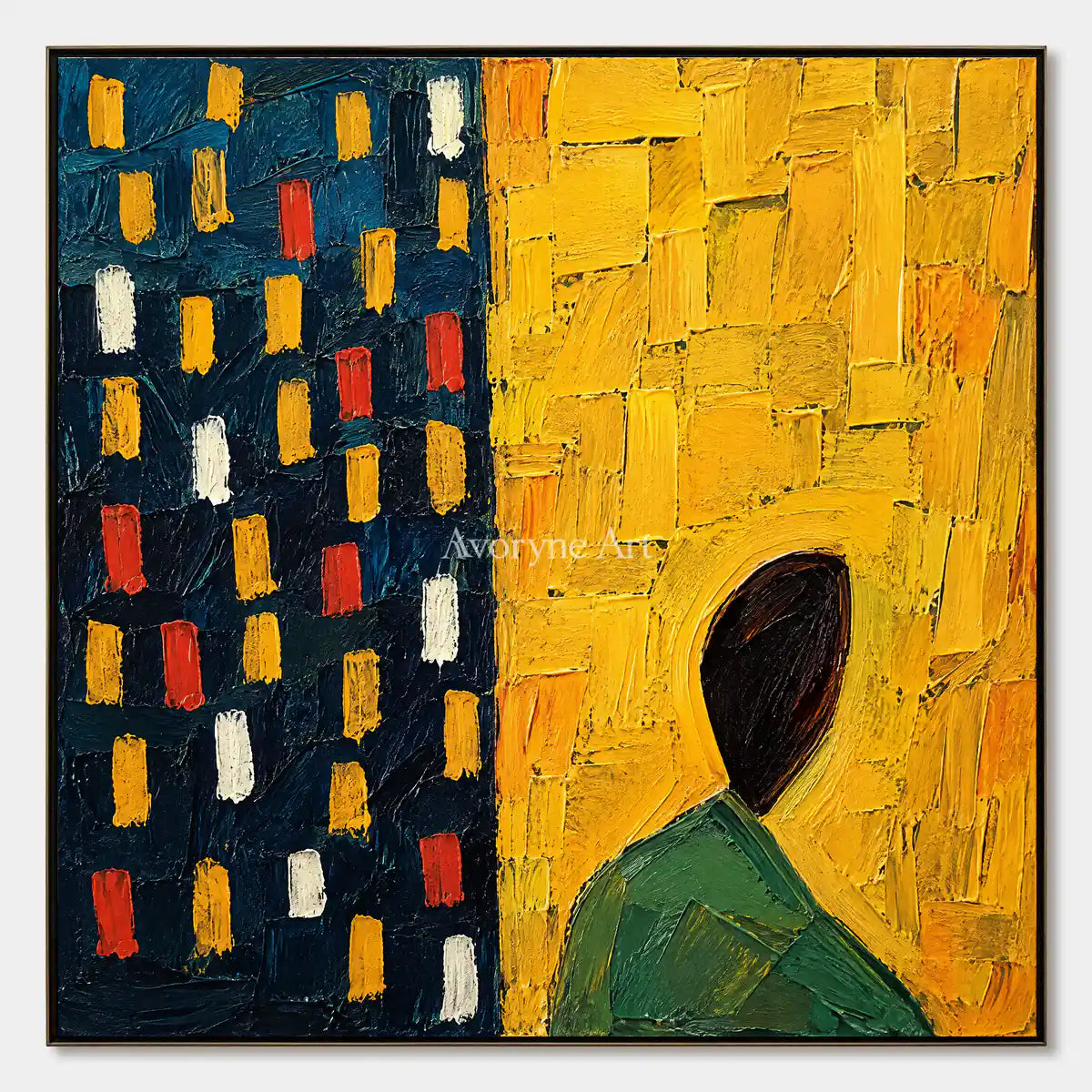 Golden Passage: Yellow Figure Abstract Wall Art — primary