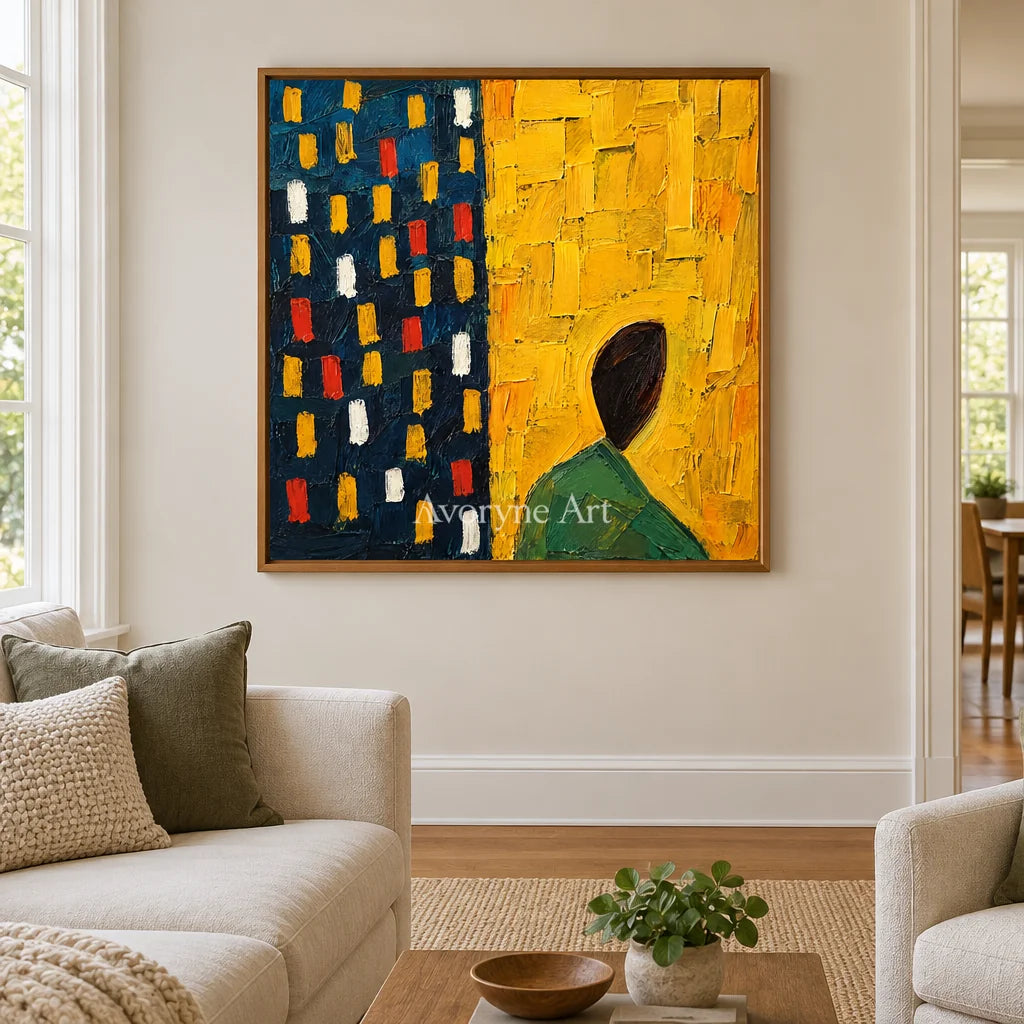 Golden Passage: Yellow Figure Abstract Wall Art — villa wood
