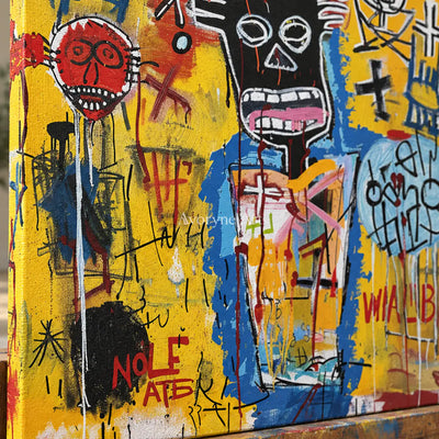 Restless Assembly: Yellow Graffiti Figure Wall Art — detail easel