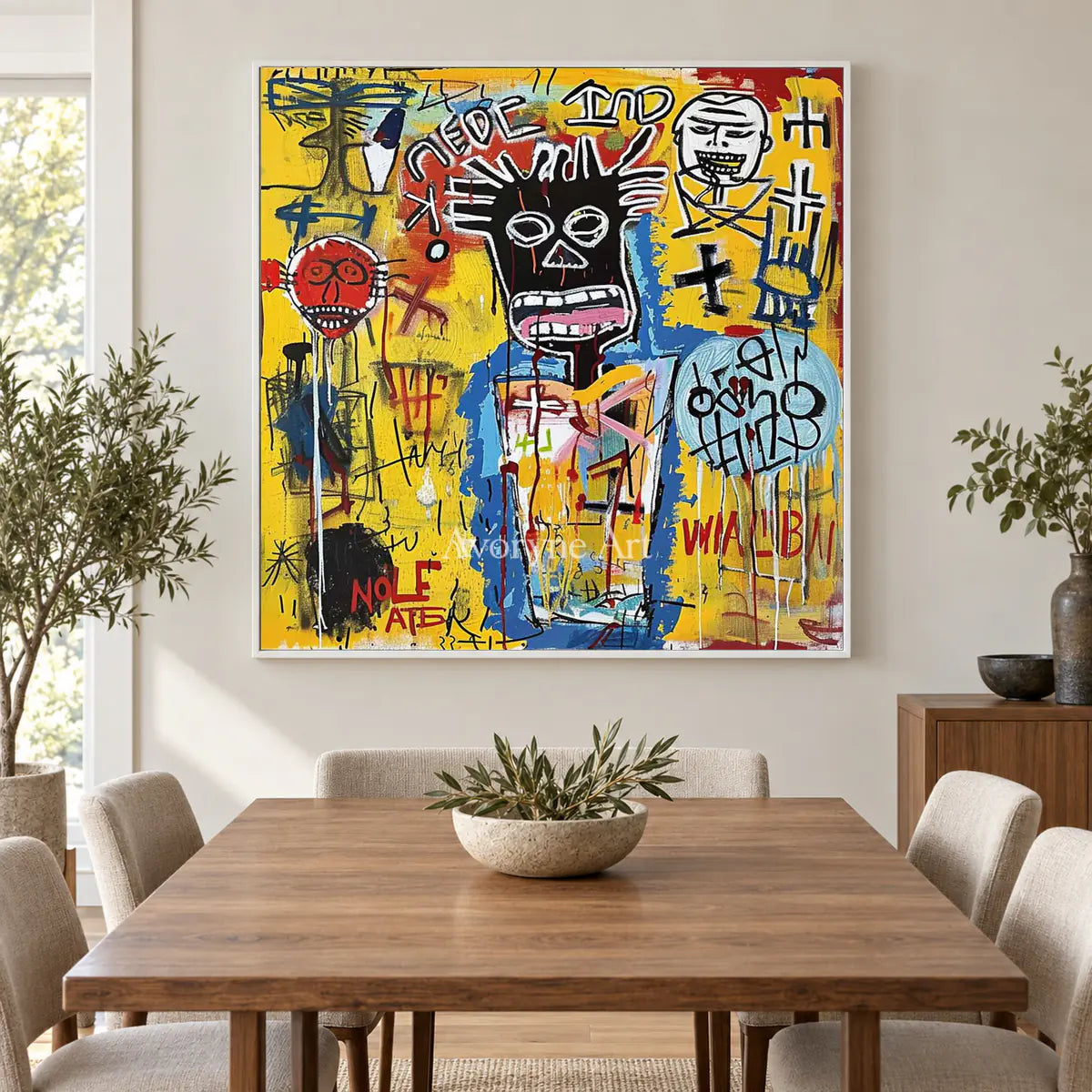 Restless Assembly: Yellow Graffiti Figure Wall Art — dining white