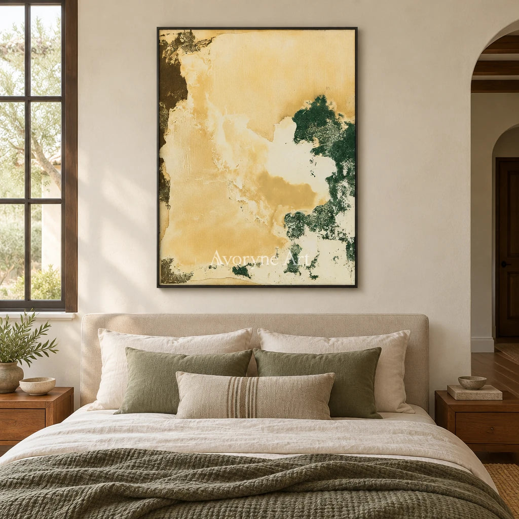 Ivory Open Refrain: Yellow Green Abstract — bedroom black