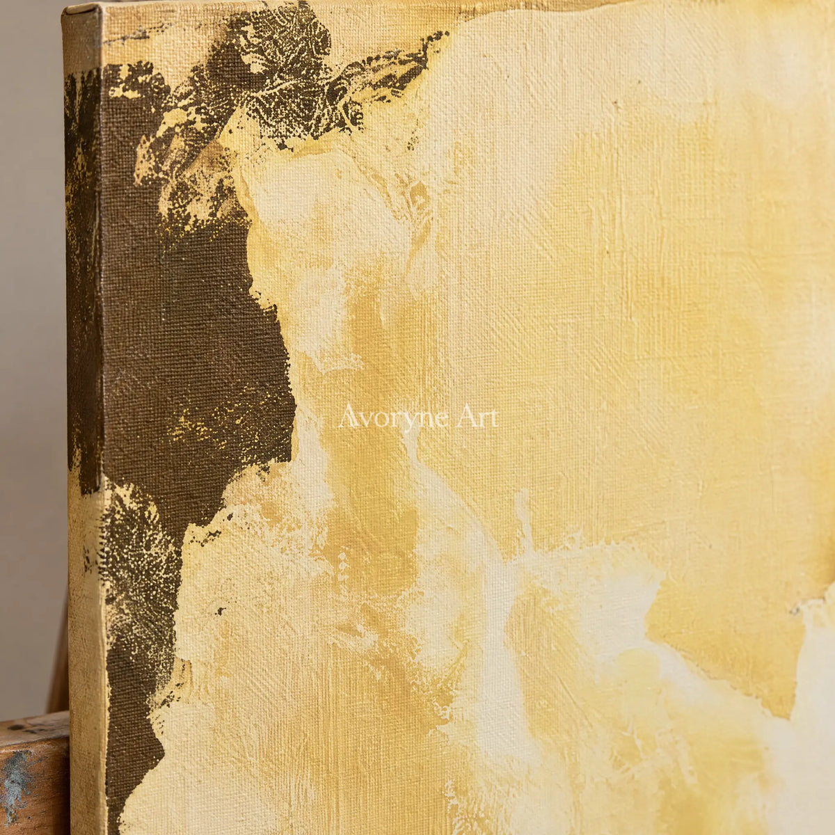 Ivory Open Refrain: Yellow Green Abstract — detail easel