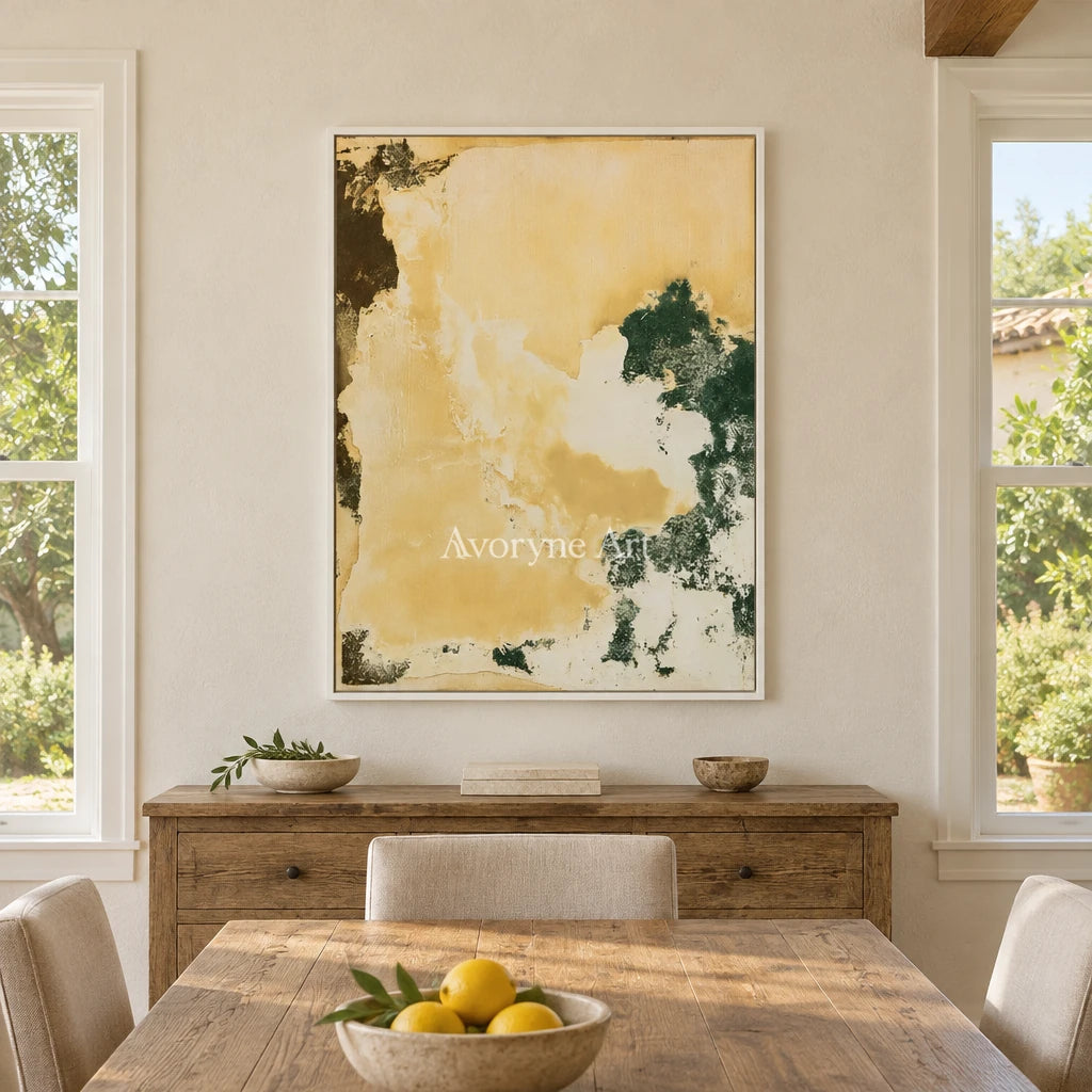 Ivory Open Refrain: Yellow Green Abstract — dining white