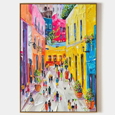 Sunlit Promenade: Yellow Impressionist City Wall Art — primary