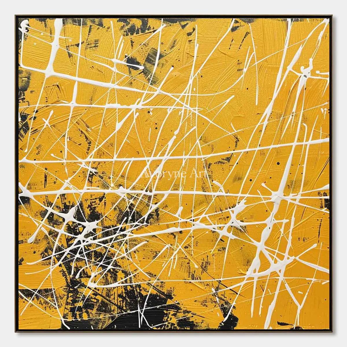 Yellow Frequency: Yellow Textured Abstract Wall Art with White Lines — primary